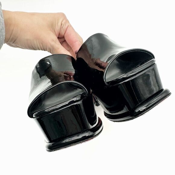 CHRISTIAN LOUBOUTIN Amali Black Patent Leather Mules Size 40 Platform Heels - Picture 9 of 14